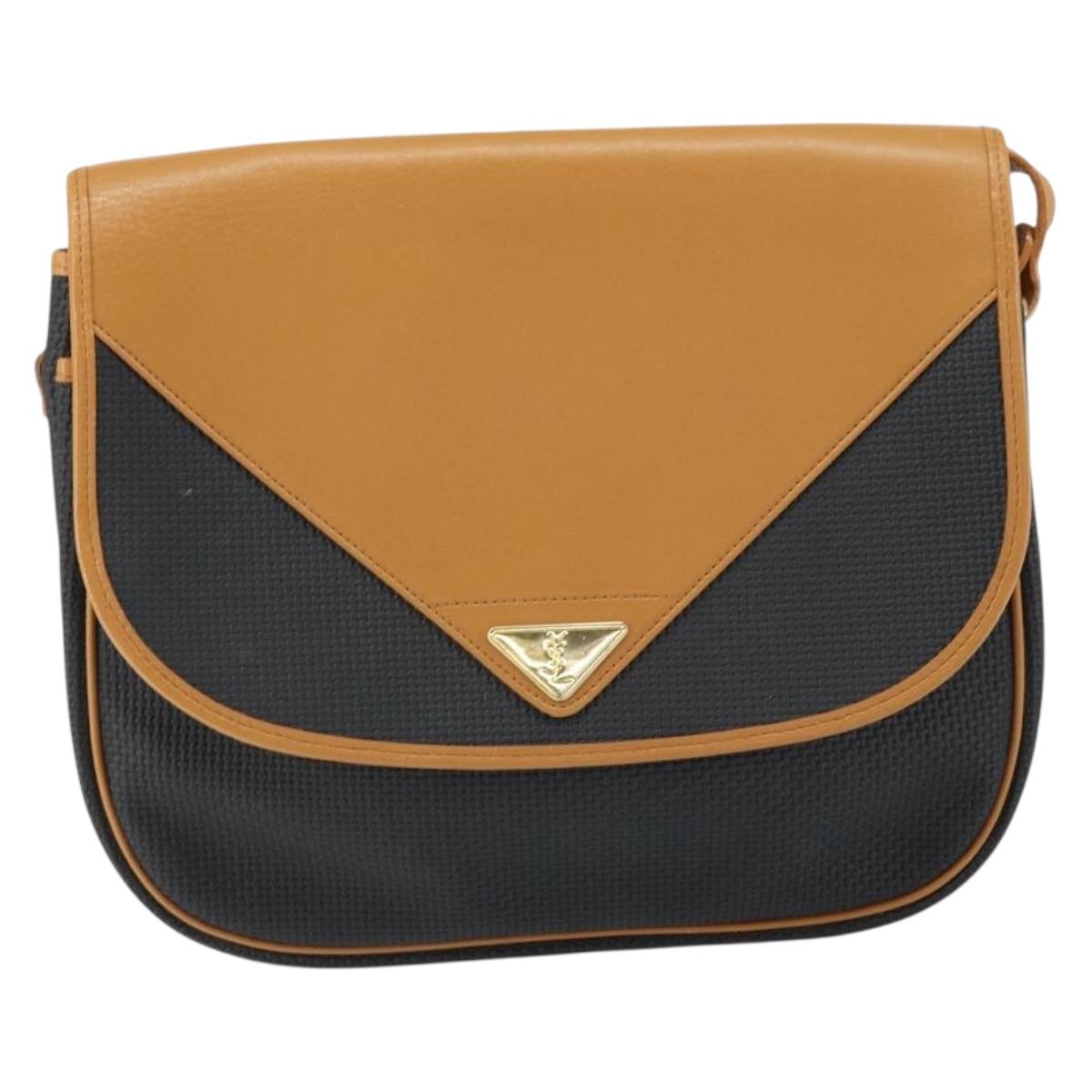 SAINT LAURENT Shoulder Bag Leather Beige Gold Auth yk19534