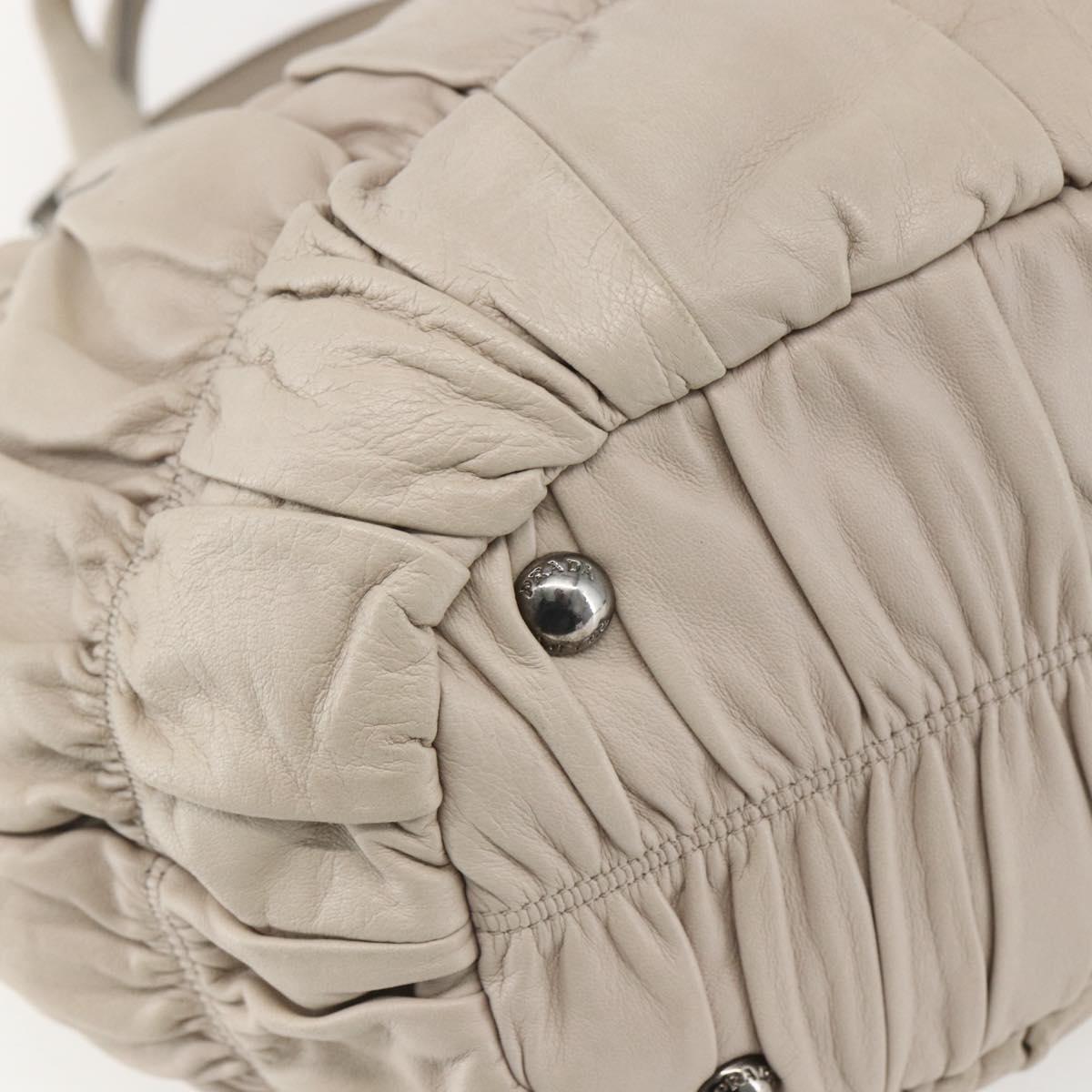 PRADA Gathered Hand Bag Leather 2way Beige Silver Auth yk19545