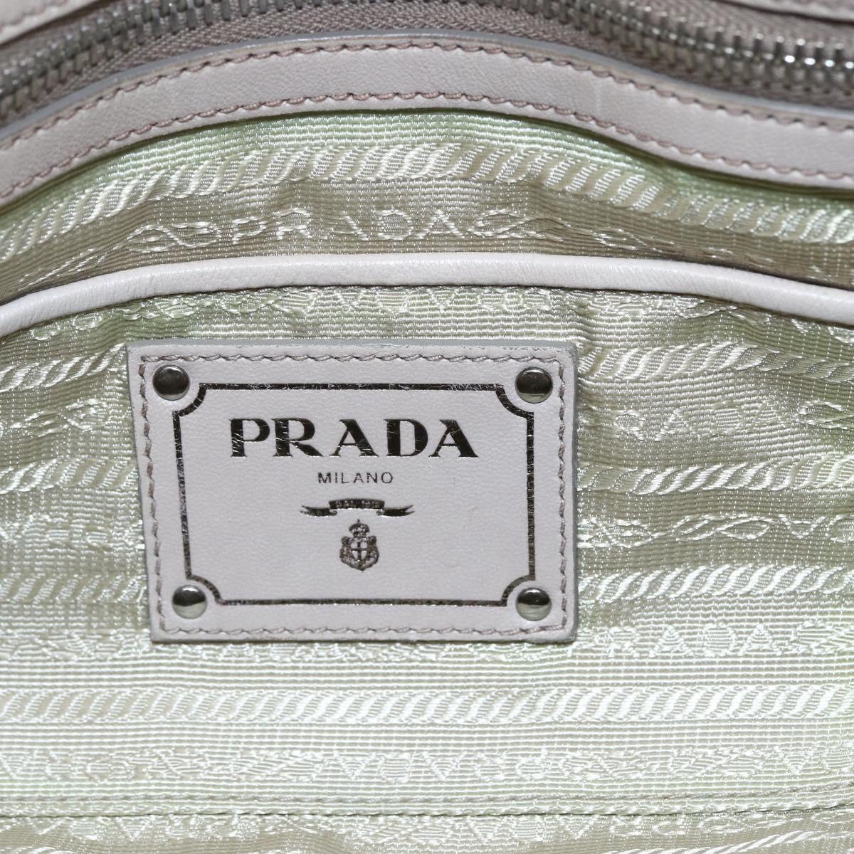 PRADA Gathered Hand Bag Leather 2way Beige Silver Auth yk19545