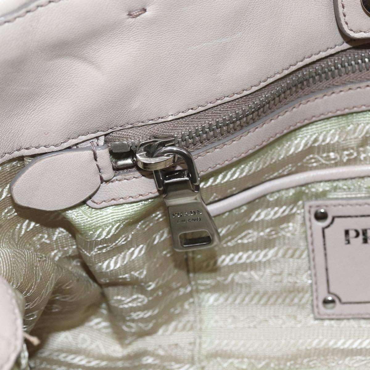 PRADA Gathered Hand Bag Leather 2way Beige Silver Auth yk19545