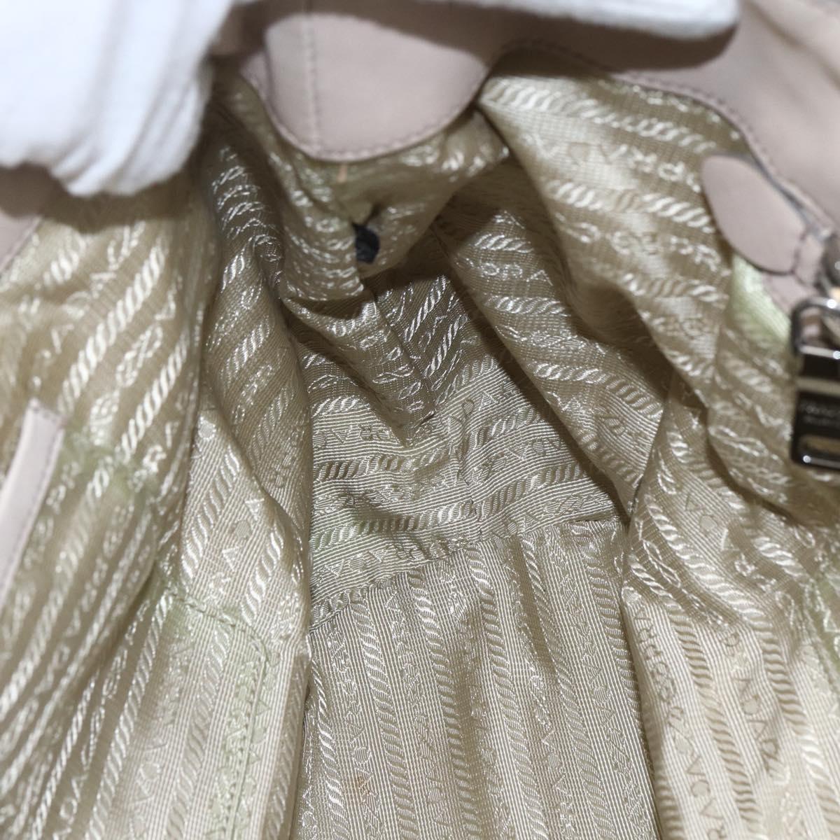 PRADA Gathered Hand Bag Leather 2way Beige Silver Auth yk19545