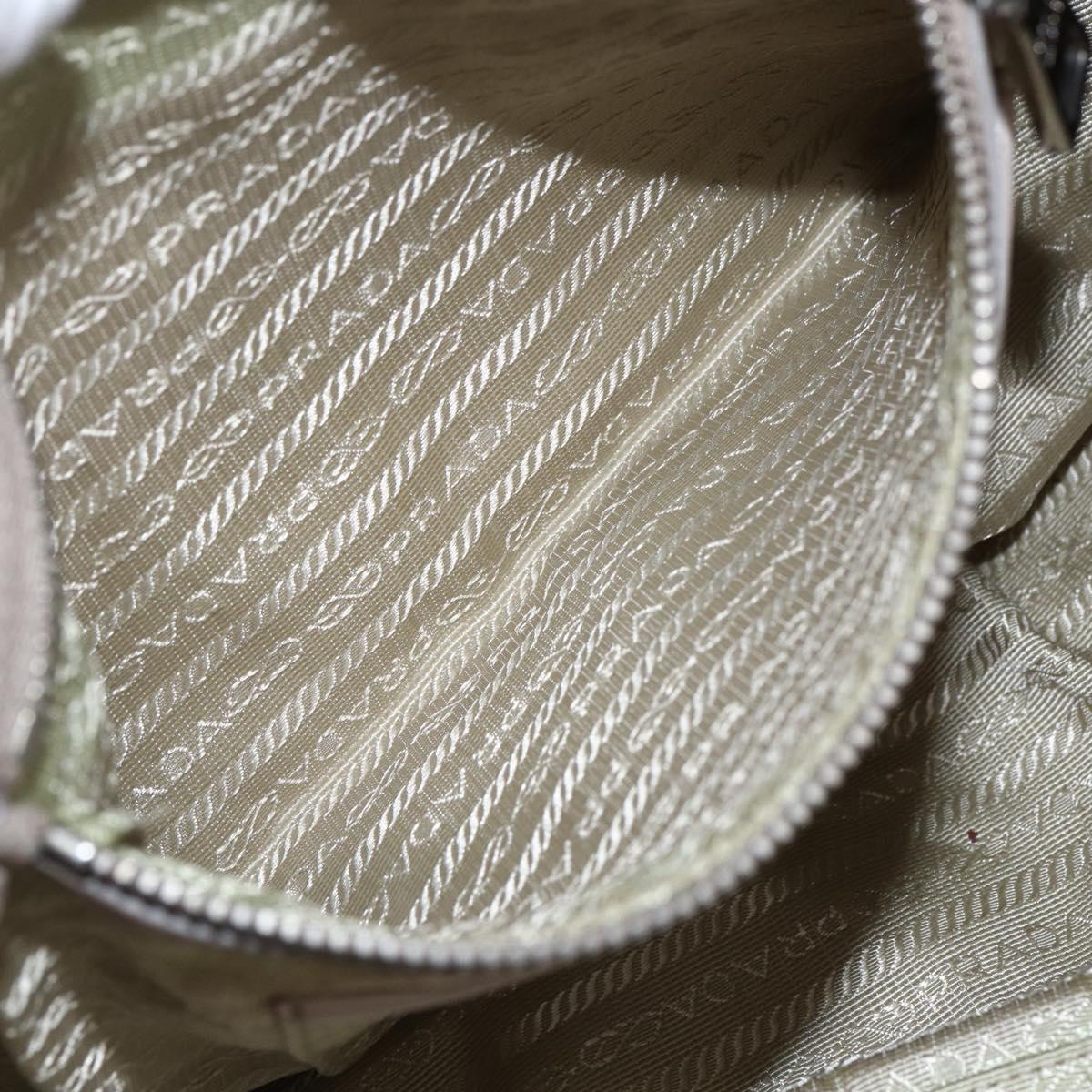 PRADA Gathered Hand Bag Leather 2way Beige Silver Auth yk19545