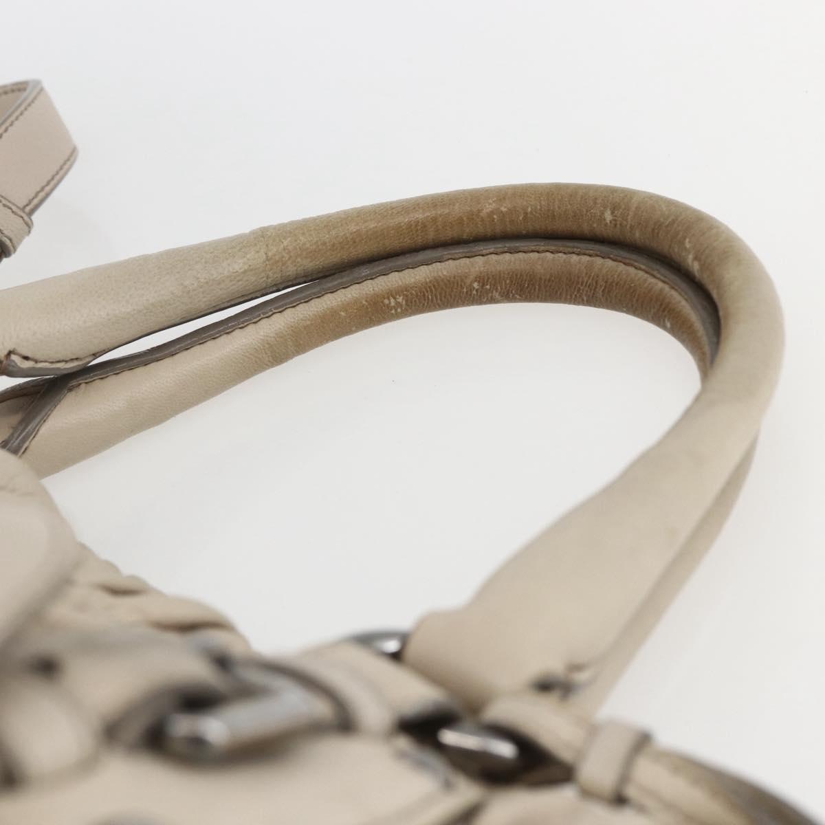 PRADA Gathered Hand Bag Leather 2way Beige Silver Auth yk19545