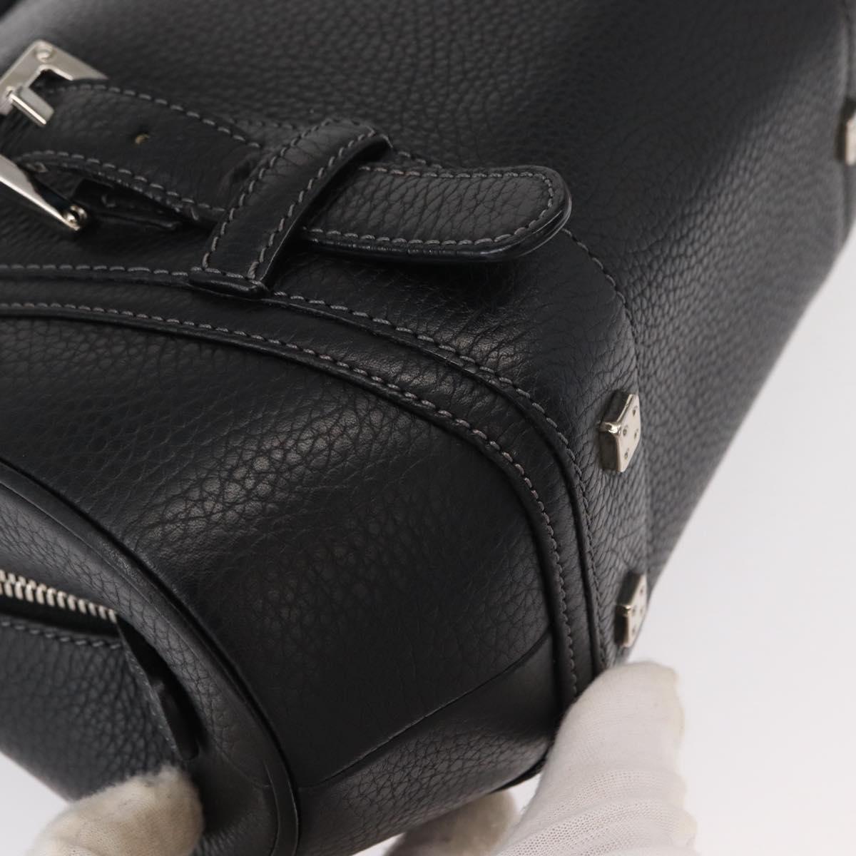 LOEWE Sender Hand Bag Leather Black Silver Auth yk19550