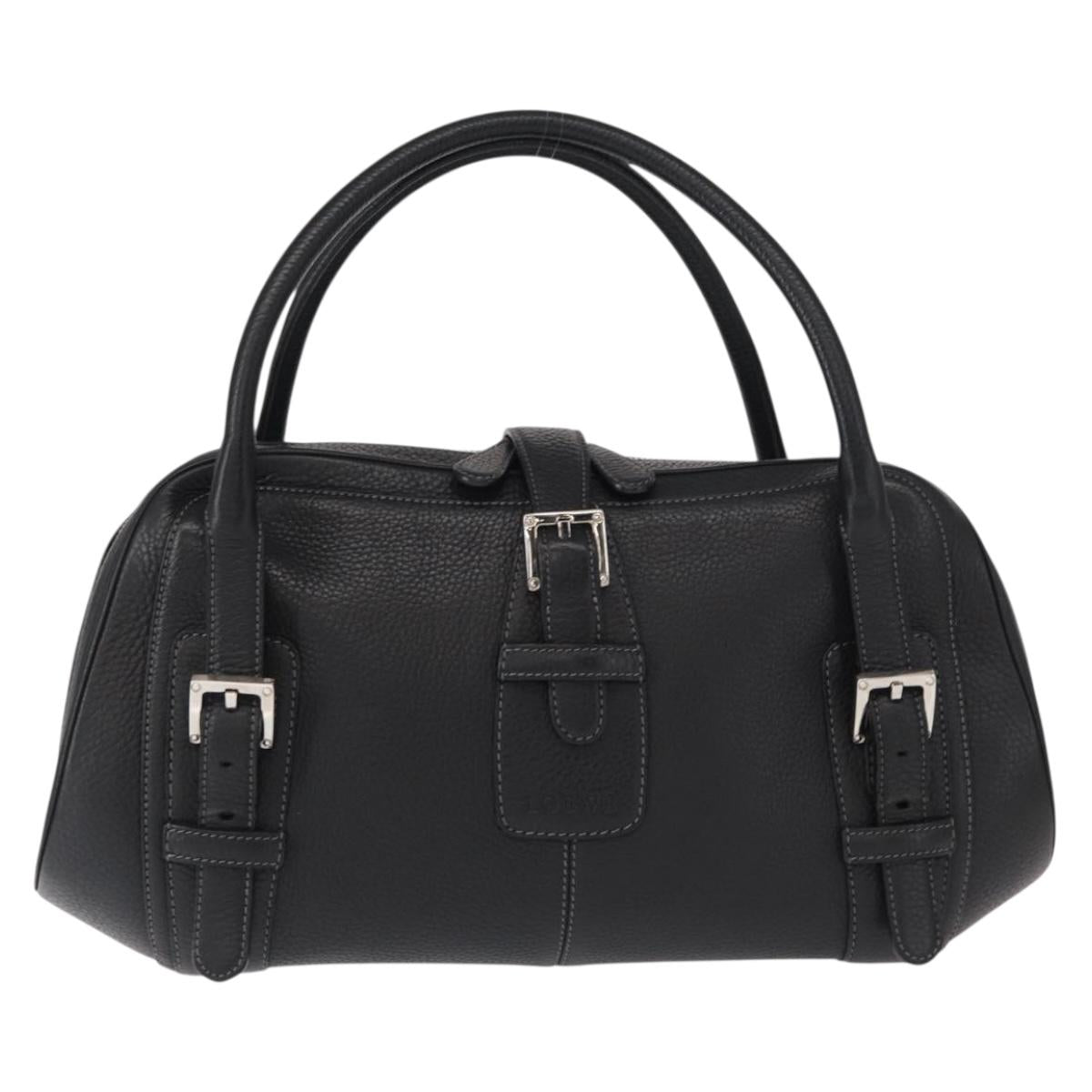 LOEWE Sender Hand Bag Leather Black Silver Auth yk19550