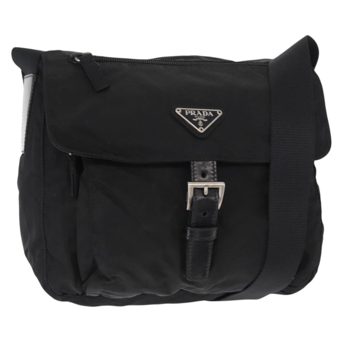 PRADA Shoulder Bag Nylon Black Silver Auth yk19551
