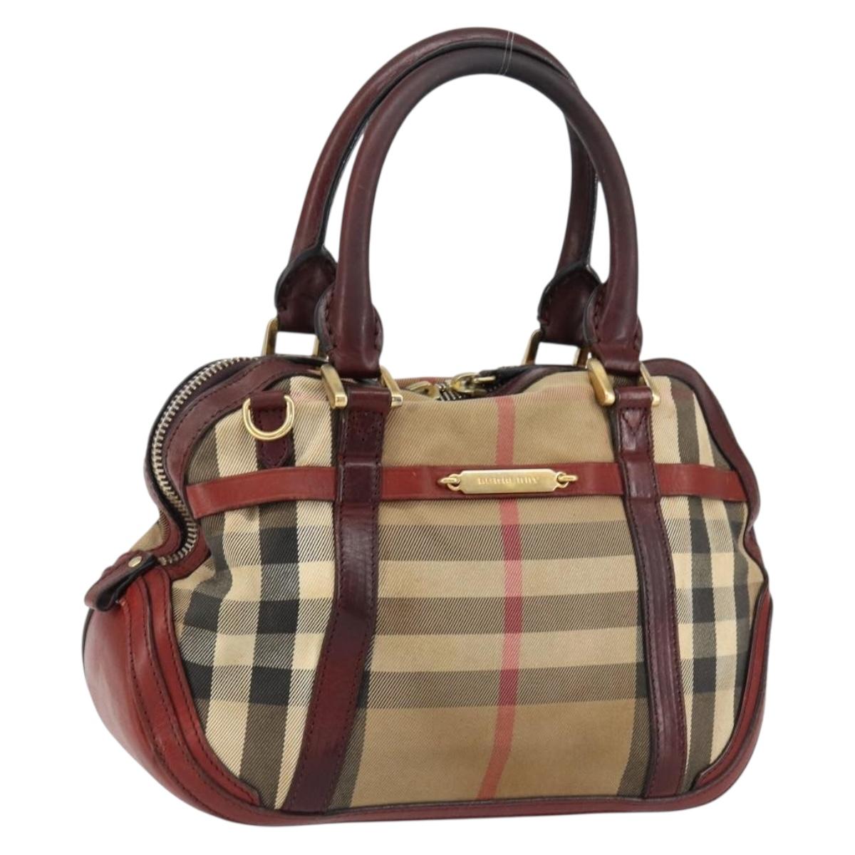 BURBERRY Nova Check Hand Bag Canvas Beige Gold Auth yk19552