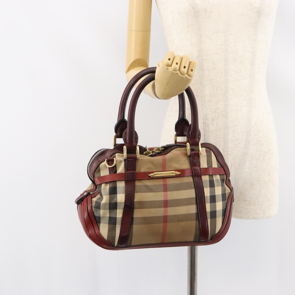 BURBERRY Nova Check Hand Bag Canvas Beige Gold Auth yk19552