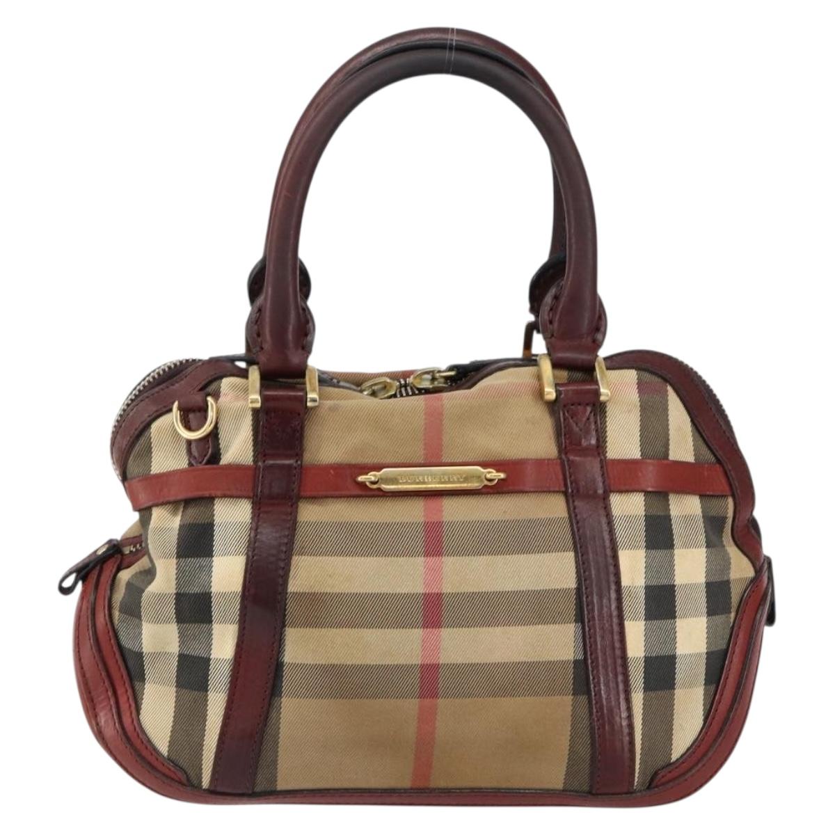 BURBERRY Nova Check Hand Bag Canvas Beige Gold Auth yk19552