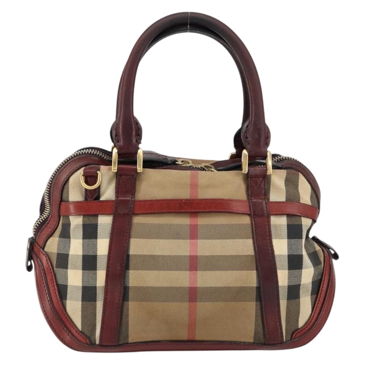 BURBERRY Nova Check Hand Bag Canvas Beige Gold Auth yk19552
