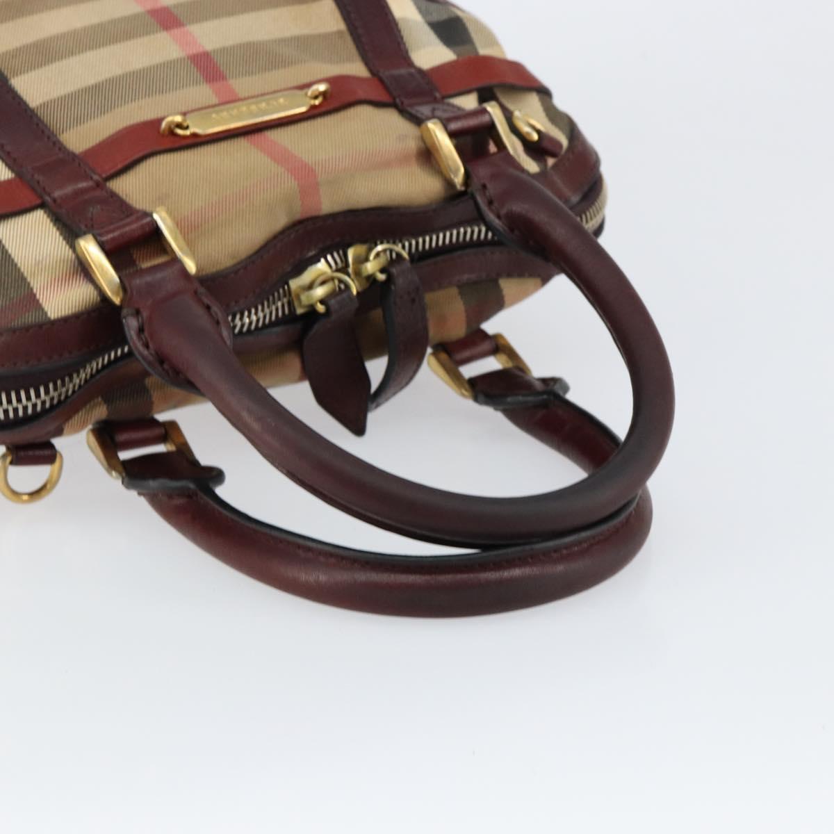 BURBERRY Nova Check Hand Bag Canvas Beige Gold Auth yk19552