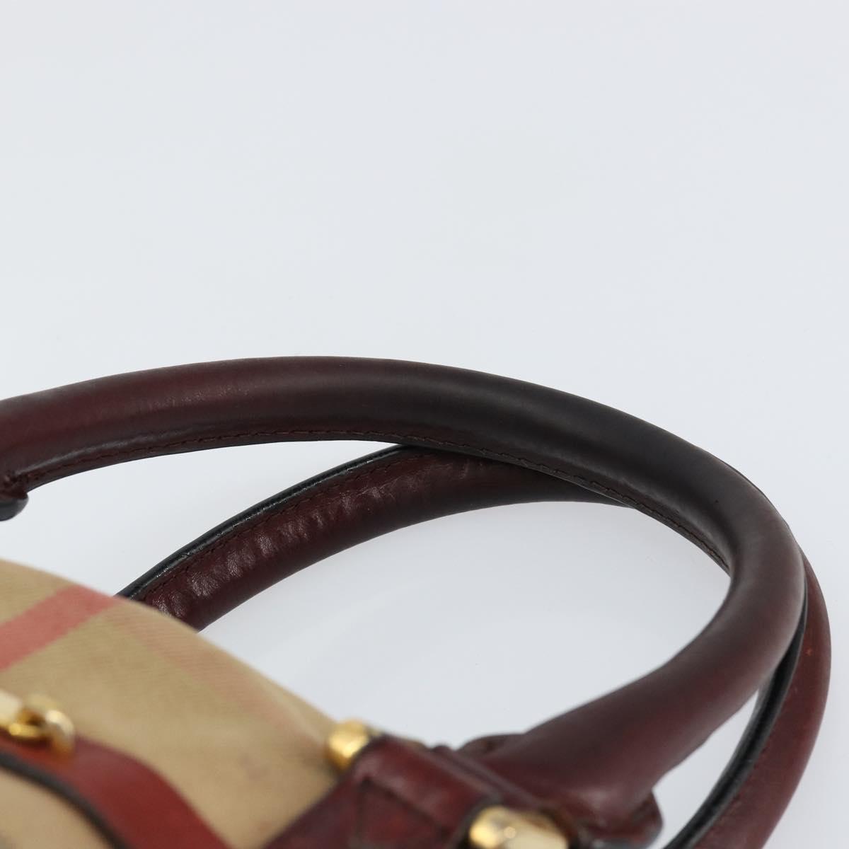 BURBERRY Nova Check Hand Bag Canvas Beige Gold Auth yk19552
