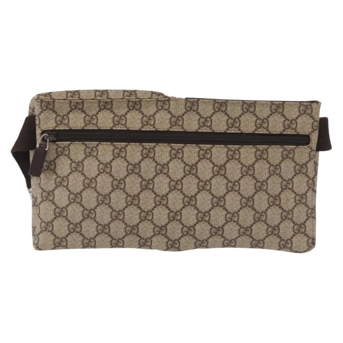 GUCCI GG Supreme Waist bag PVC Beige Silver 28566 Auth yk19553