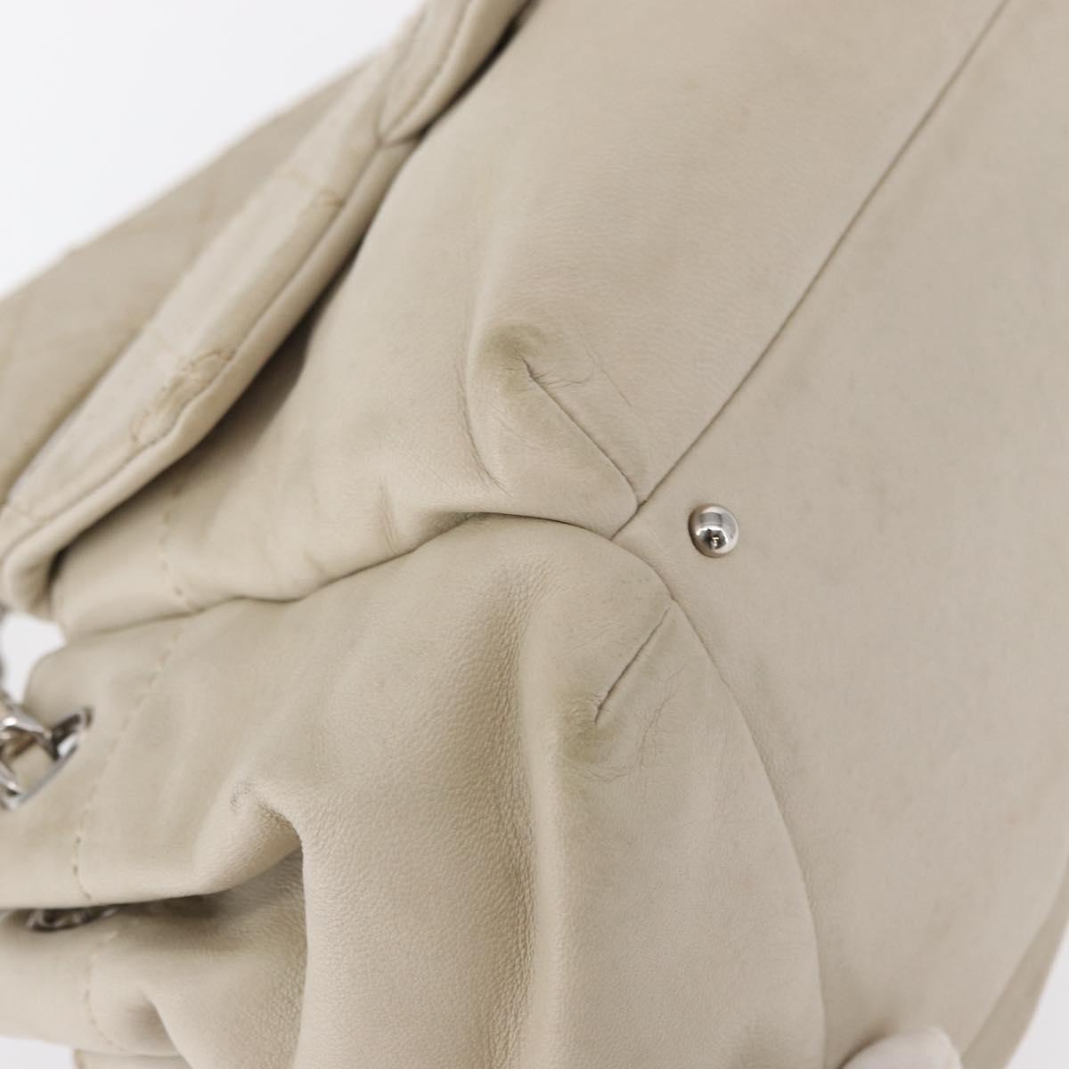 CHANEL Wild Stitch Chain Shoulder Bag Lamb Skin Beige Silver CC Auth yk19554