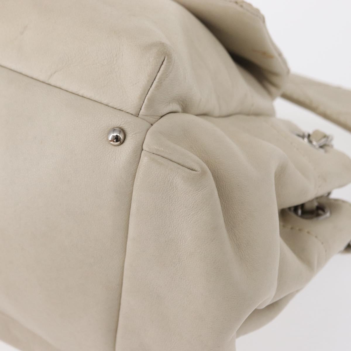 CHANEL Wild Stitch Chain Shoulder Bag Lamb Skin Beige Silver CC Auth yk19554