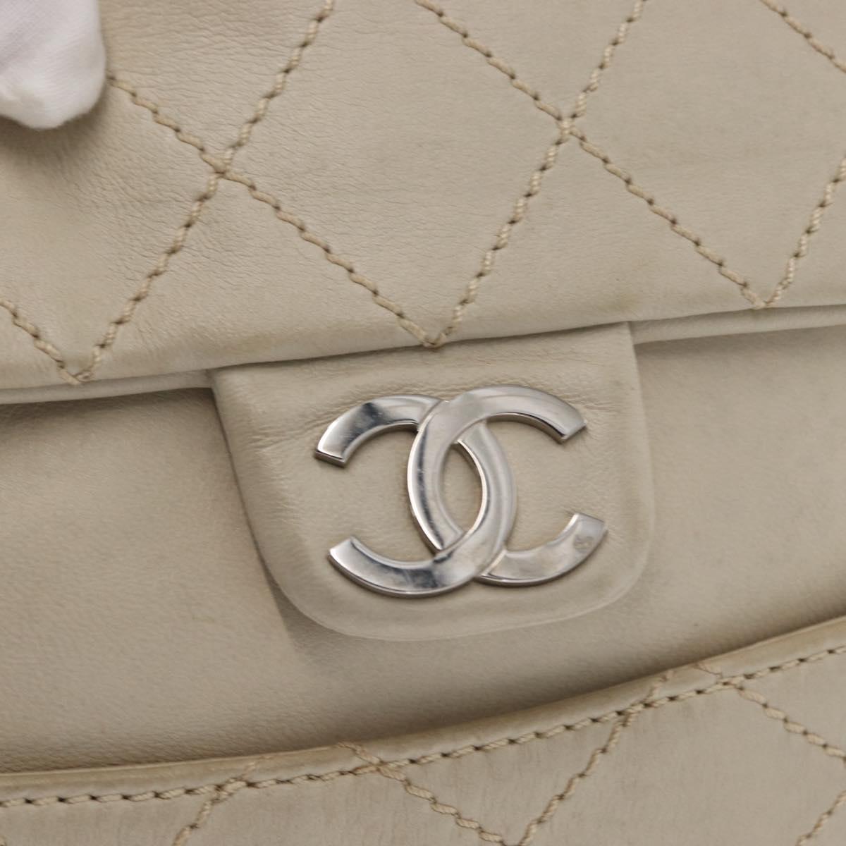 CHANEL Wild Stitch Chain Shoulder Bag Lamb Skin Beige Silver CC Auth yk19554