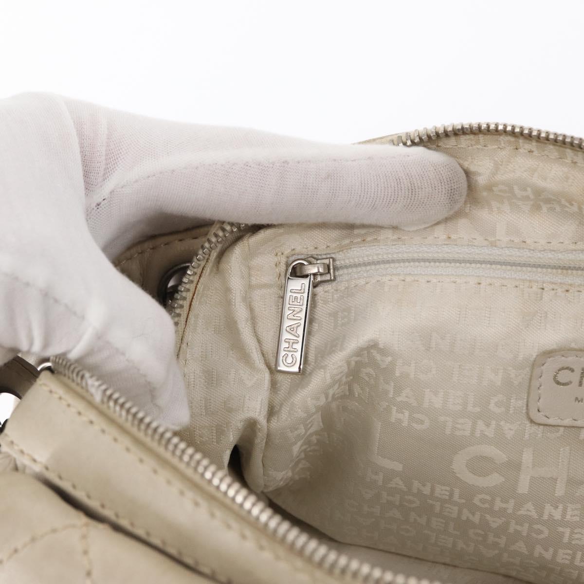 CHANEL Wild Stitch Chain Shoulder Bag Lamb Skin Beige Silver CC Auth yk19554