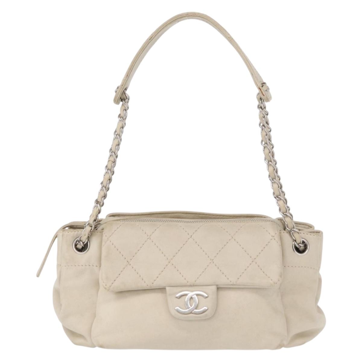 CHANEL Wild Stitch Chain Shoulder Bag Lamb Skin Beige Silver CC Auth yk19554