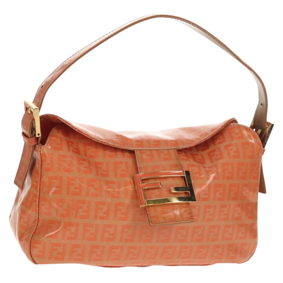 FENDI Zucchino Canvas Mamma Baguette Shoulder Bag Orange Gold Auth yk19564V
