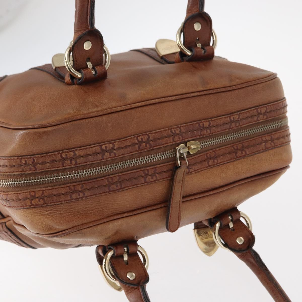 GUCCI GG Canvas Guccissima Hand Bag Leather Brown Gold 181509 Auth yk19565