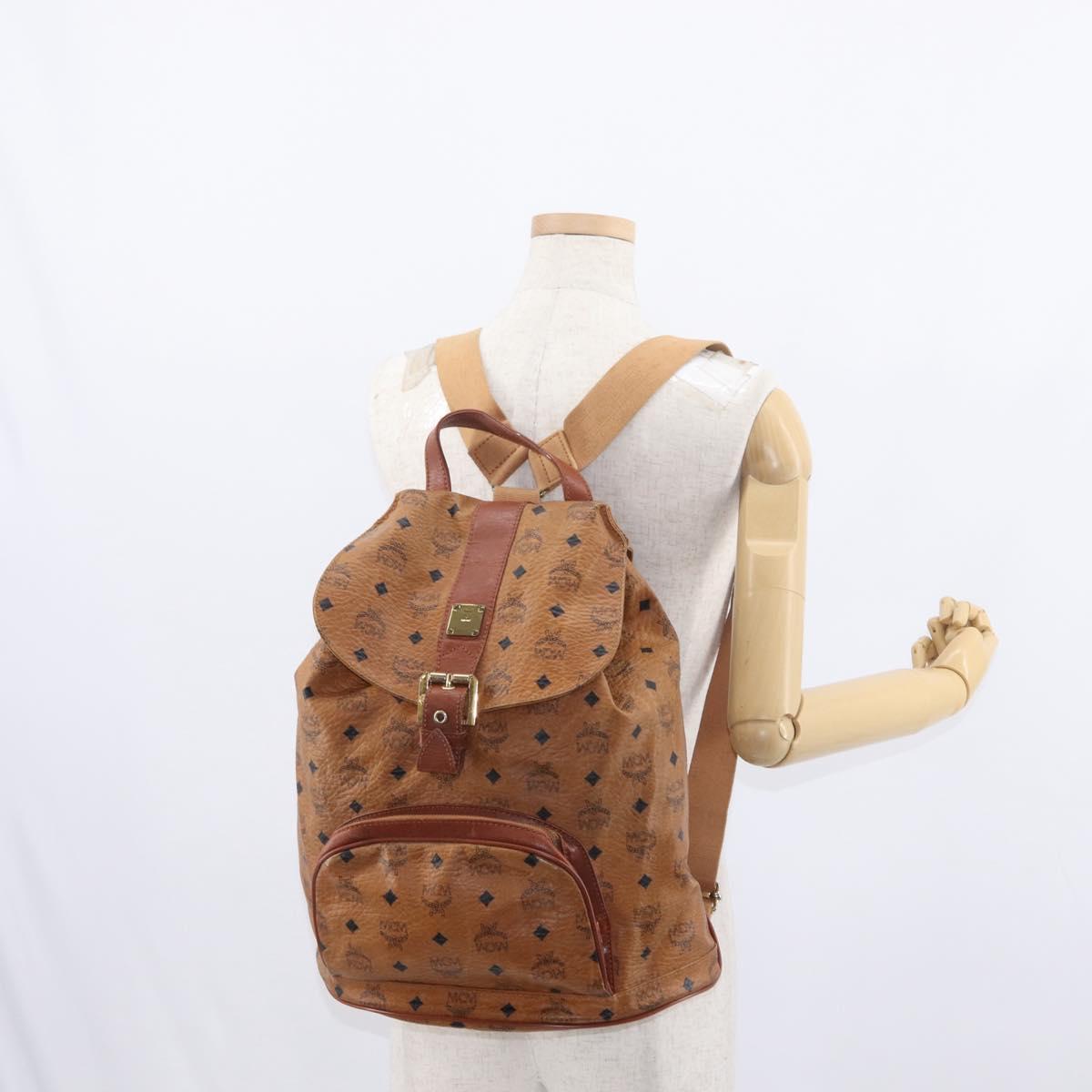 MCM Logogram Vicetos Backpack PVC Leather Brown Gold Auth yk19568