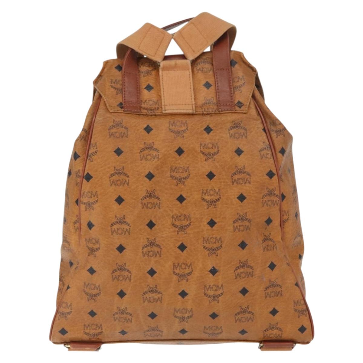 MCM Logogram Vicetos Backpack PVC Leather Brown Gold Auth yk19568