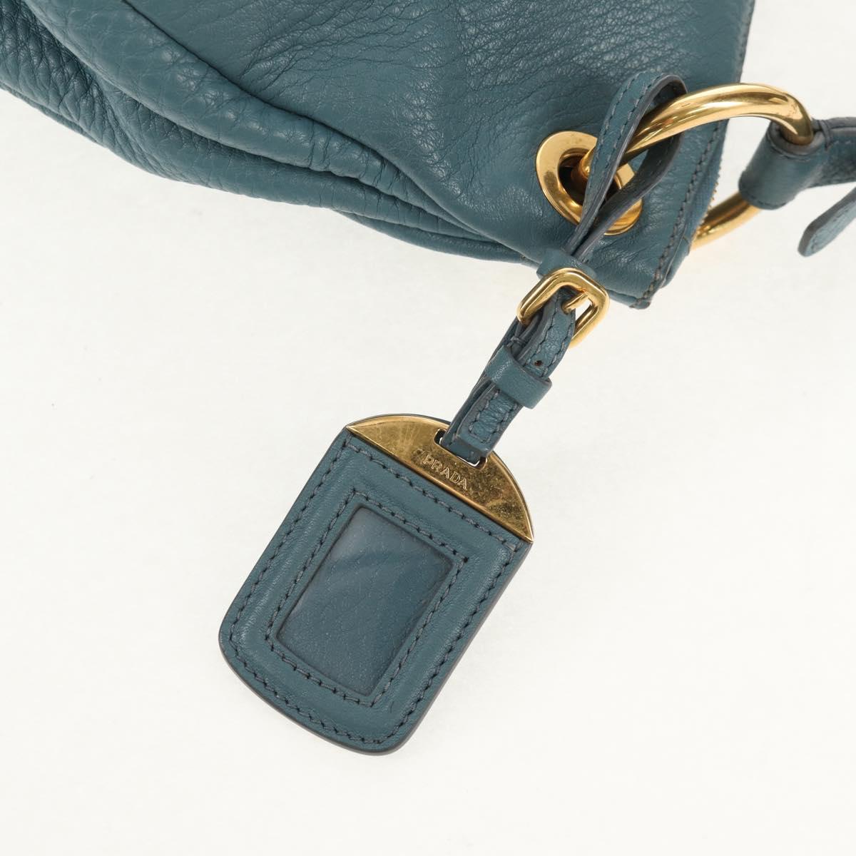 PRADA Shoulder Bag Leather Light Blue Gold Auth yk19577V