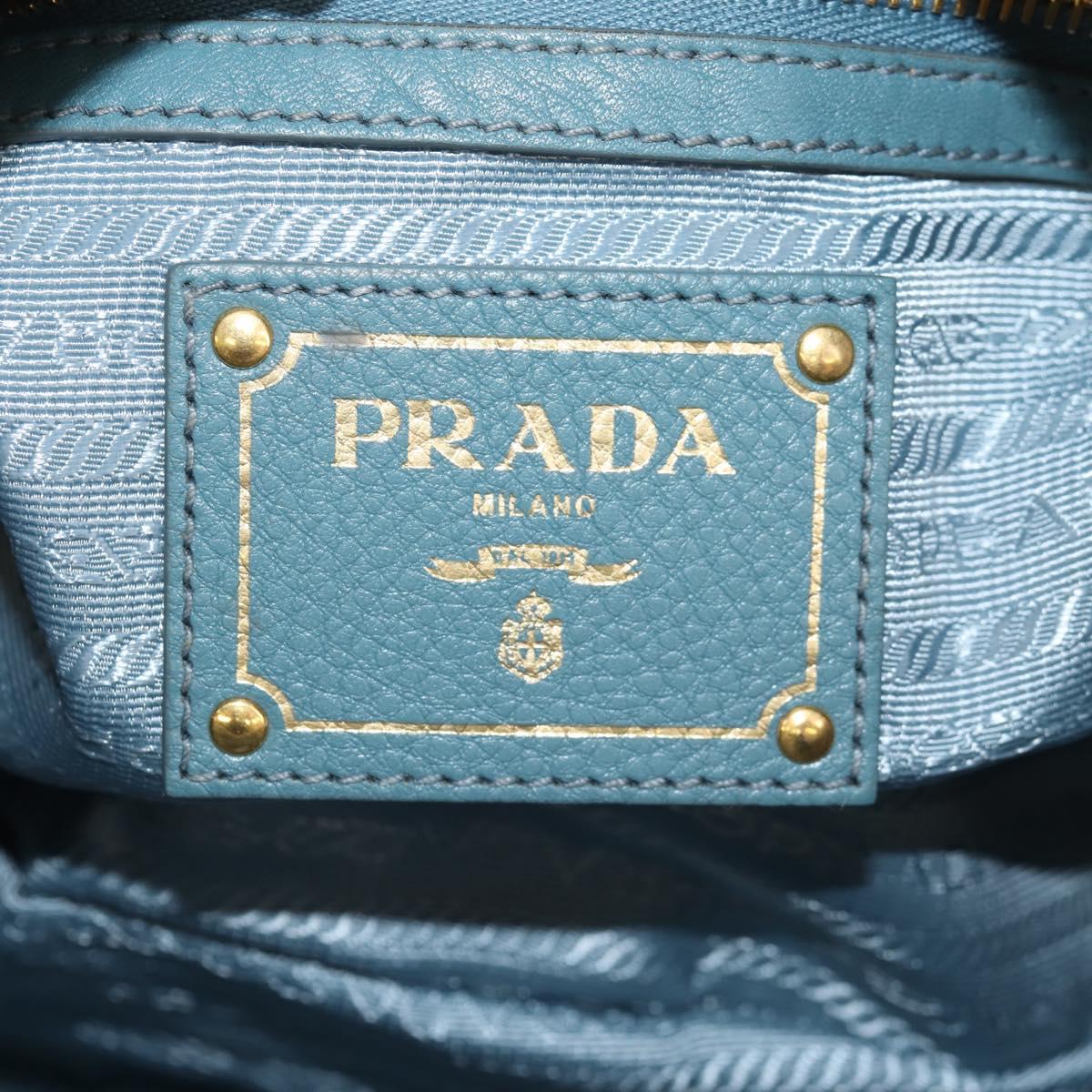 PRADA Shoulder Bag Leather Light Blue Gold Auth yk19577V