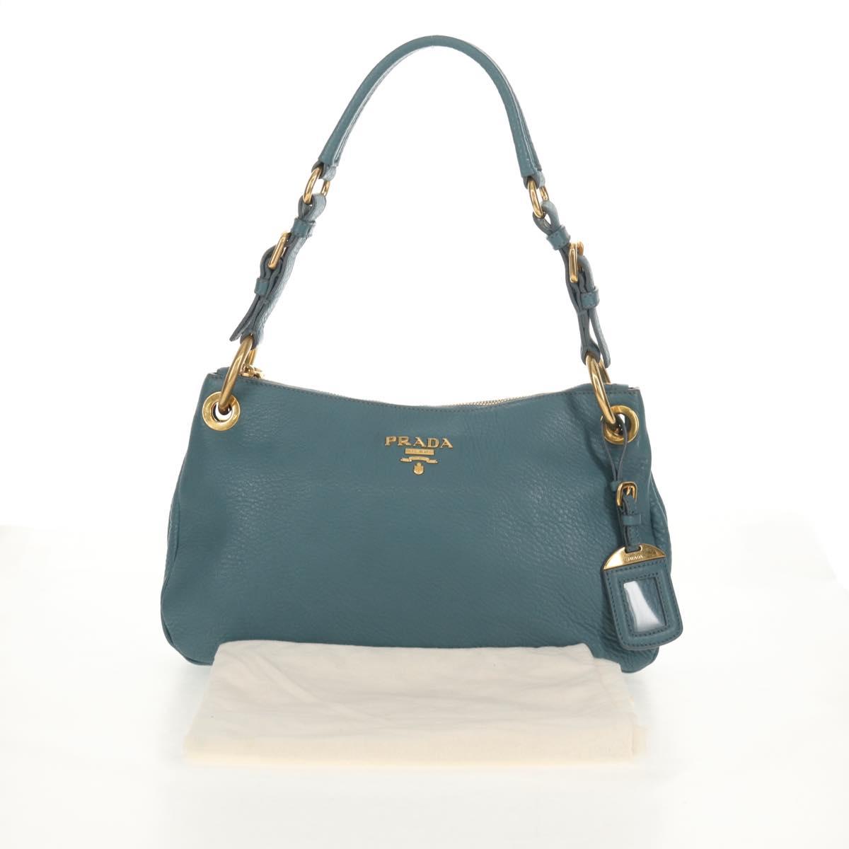 PRADA Shoulder Bag Leather Light Blue Gold Auth yk19577V