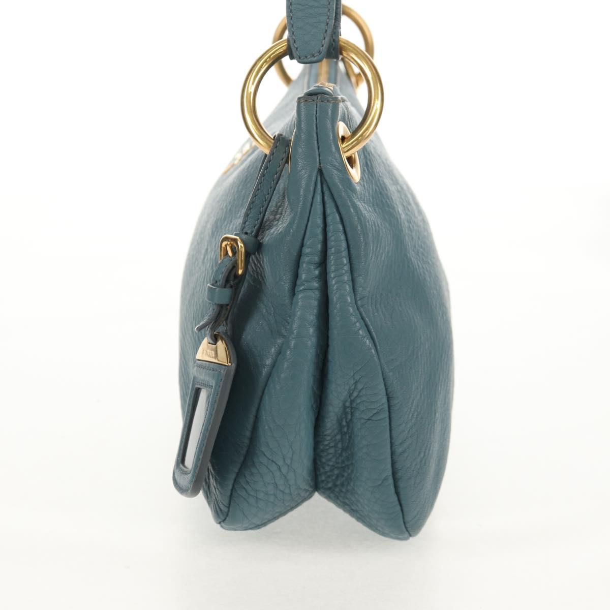 PRADA Shoulder Bag Leather Light Blue Gold Auth yk19577V