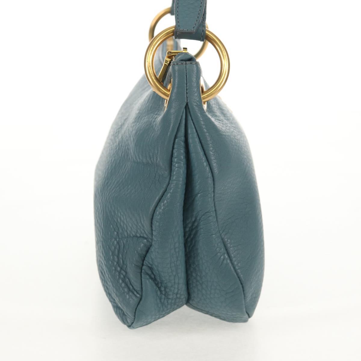 PRADA Shoulder Bag Leather Light Blue Gold Auth yk19577V