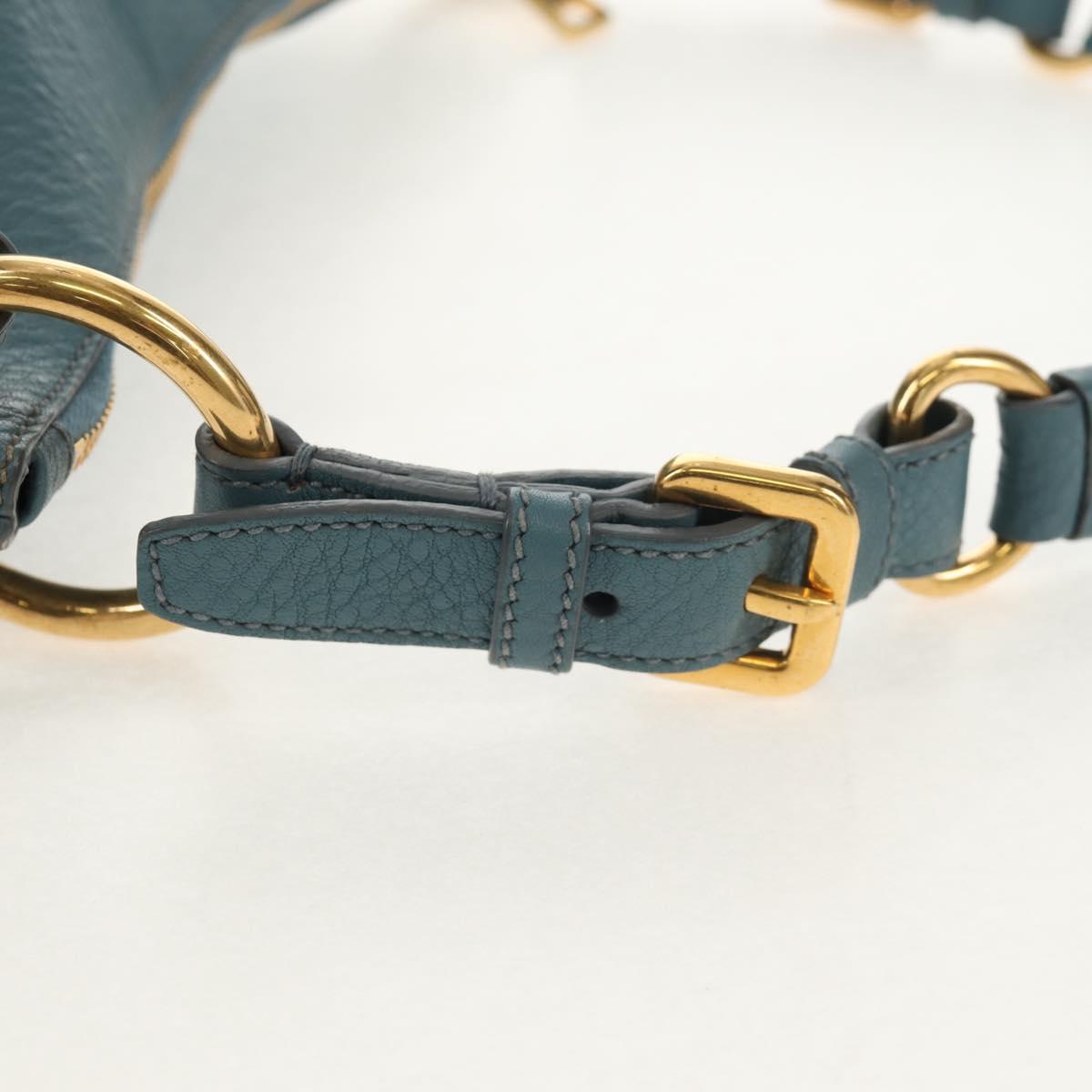 PRADA Shoulder Bag Leather Light Blue Gold Auth yk19577V