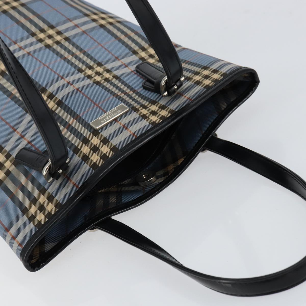 BURBERRY Nova Check Blue Label Tote Bag Canvas Light Blue Silver Auth yk19580