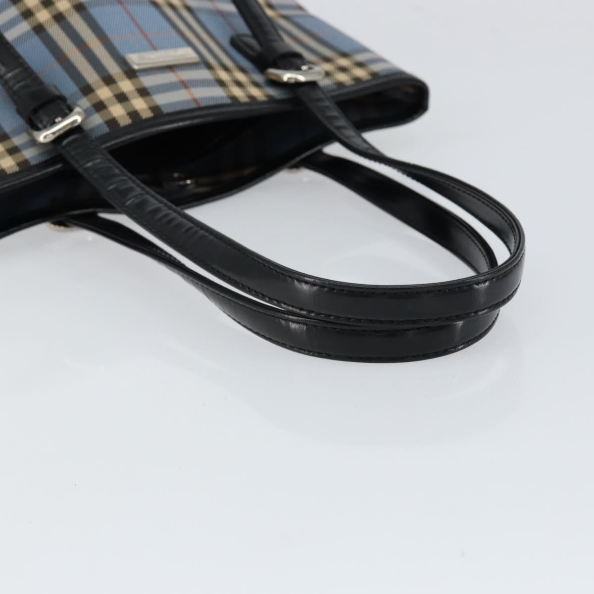 BURBERRY Nova Check Blue Label Tote Bag Canvas Light Blue Silver Auth yk19580