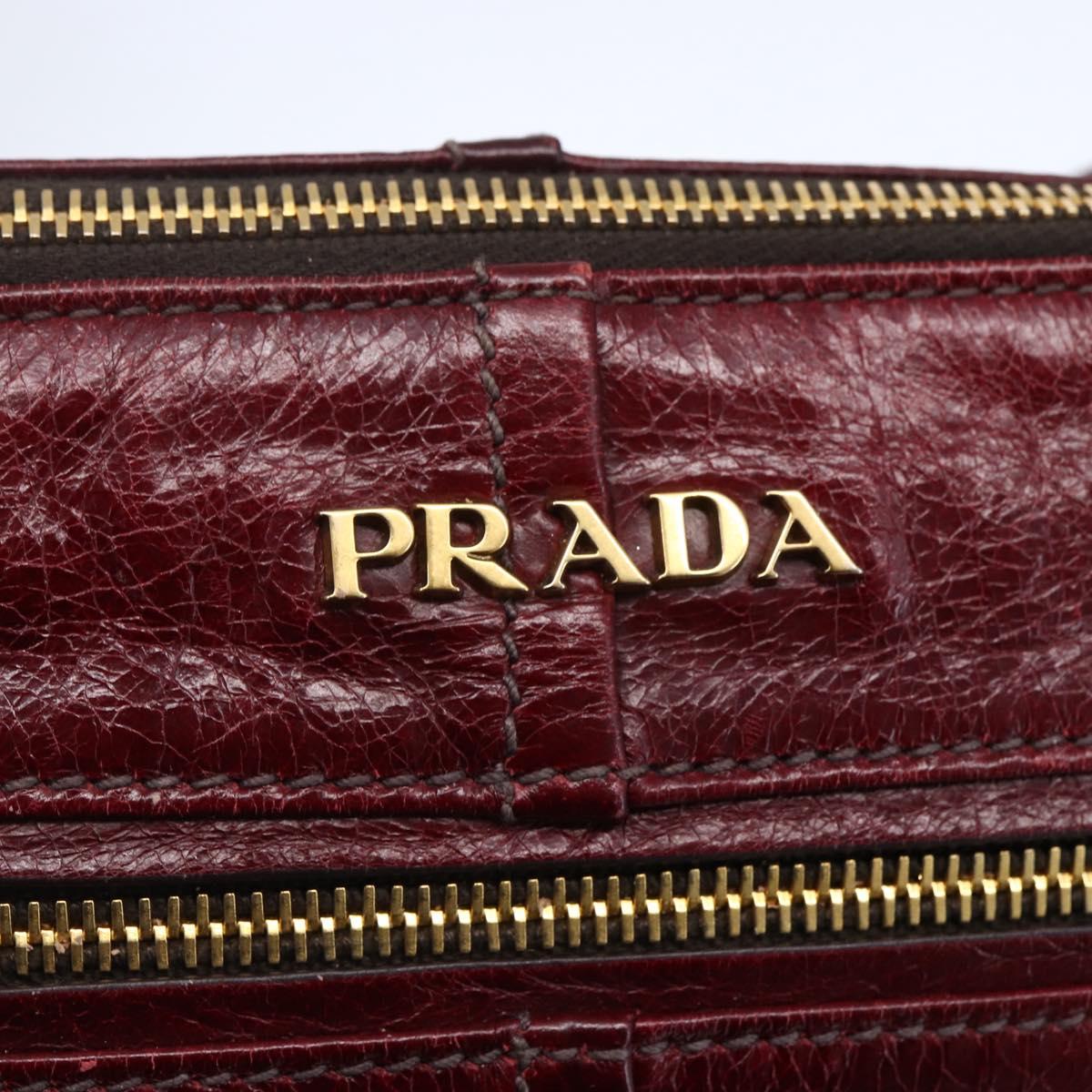 PRADA Shoulder Bag Leather Bordeaux Gold Auth yk19583