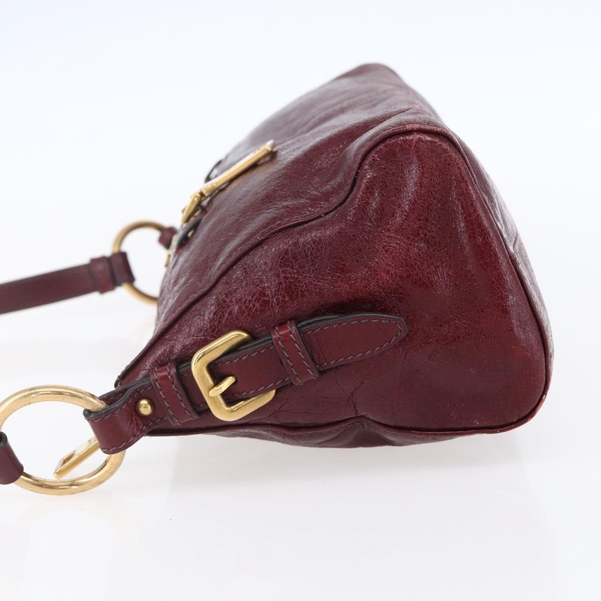 PRADA Shoulder Bag Leather Bordeaux Gold Auth yk19583