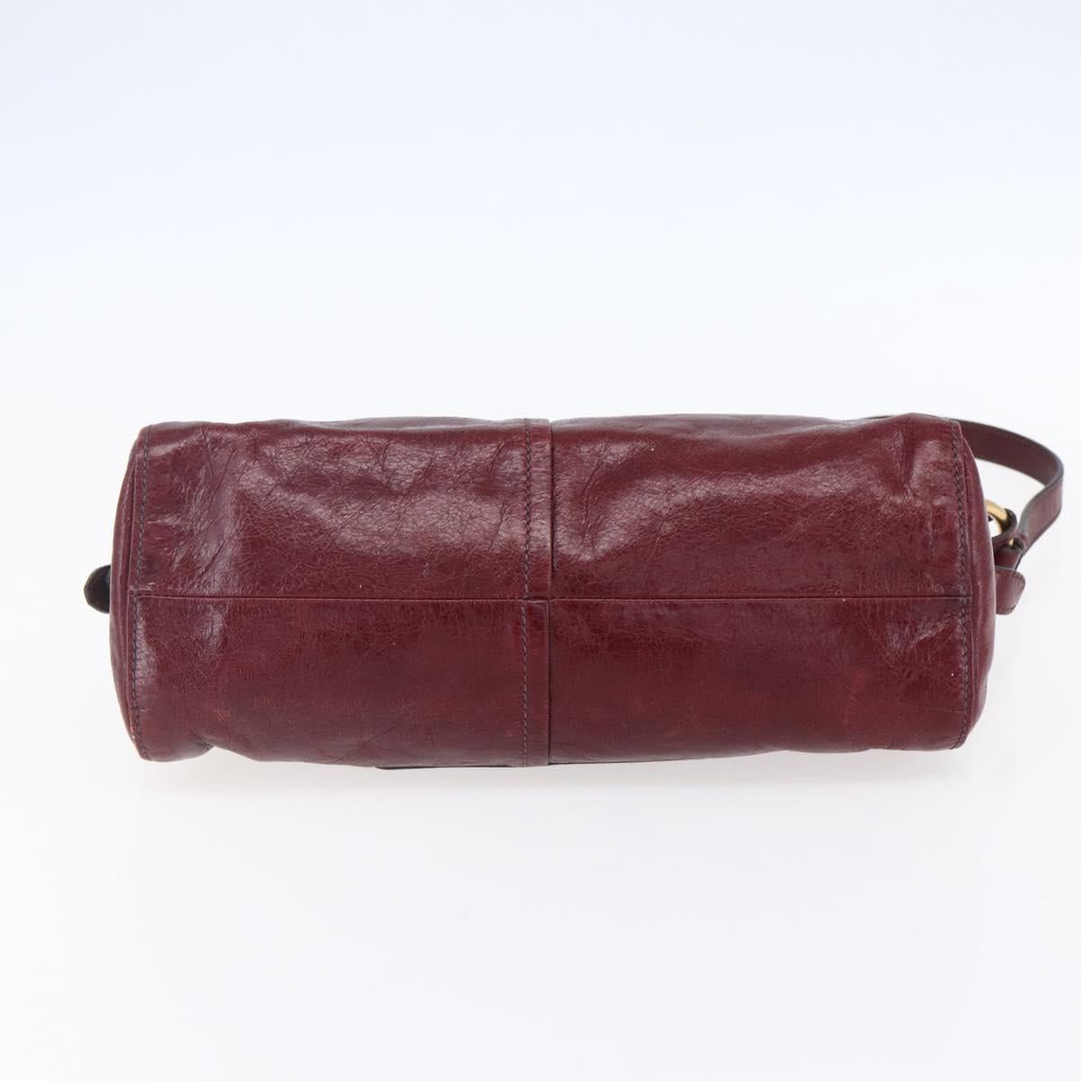 PRADA Shoulder Bag Leather Bordeaux Gold Auth yk19583