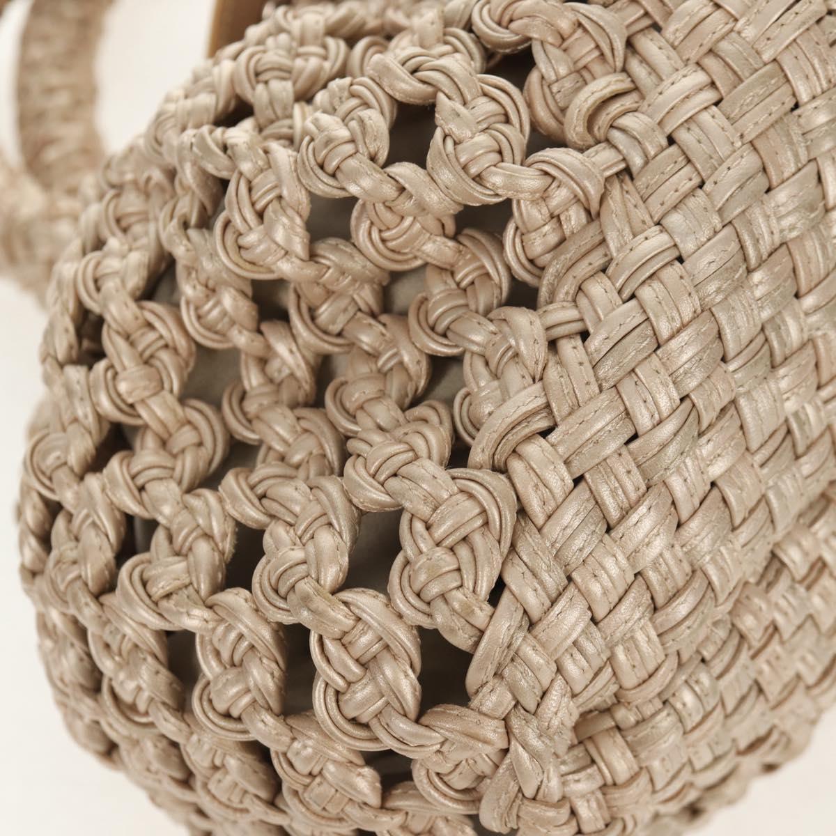 Salvatore Ferragamo Gancini Hand Bag Leather Beige Silver Auth yk19584A