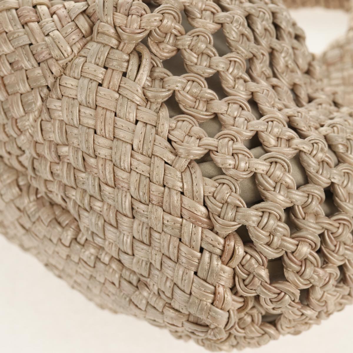 Salvatore Ferragamo Gancini Hand Bag Leather Beige Silver Auth yk19584A