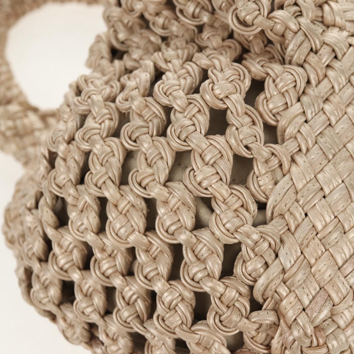 Salvatore Ferragamo Gancini Hand Bag Leather Beige Silver Auth yk19584A