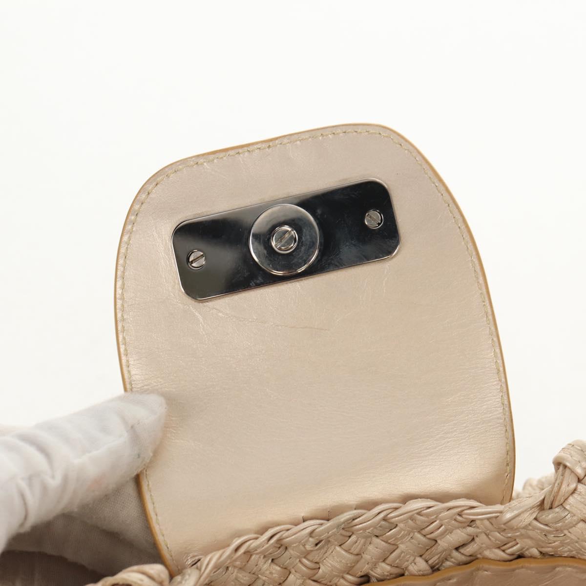 Salvatore Ferragamo Gancini Hand Bag Leather Beige Silver Auth yk19584A