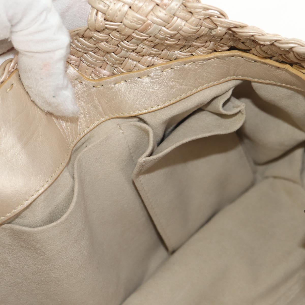 Salvatore Ferragamo Gancini Hand Bag Leather Beige Silver Auth yk19584A