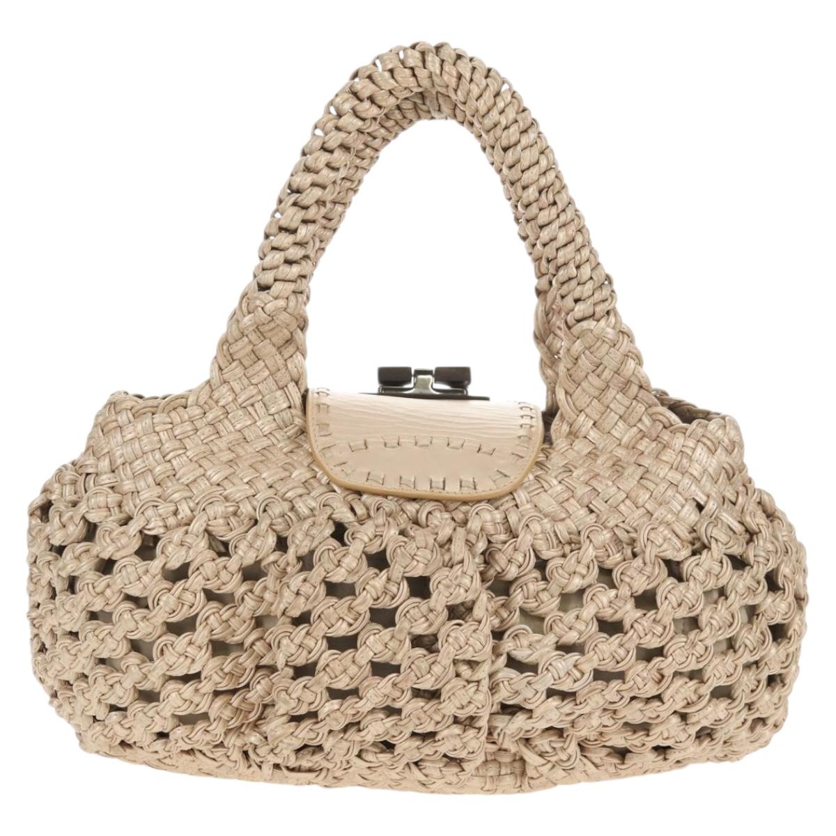 Salvatore Ferragamo Gancini Hand Bag Leather Beige Silver Auth yk19584A