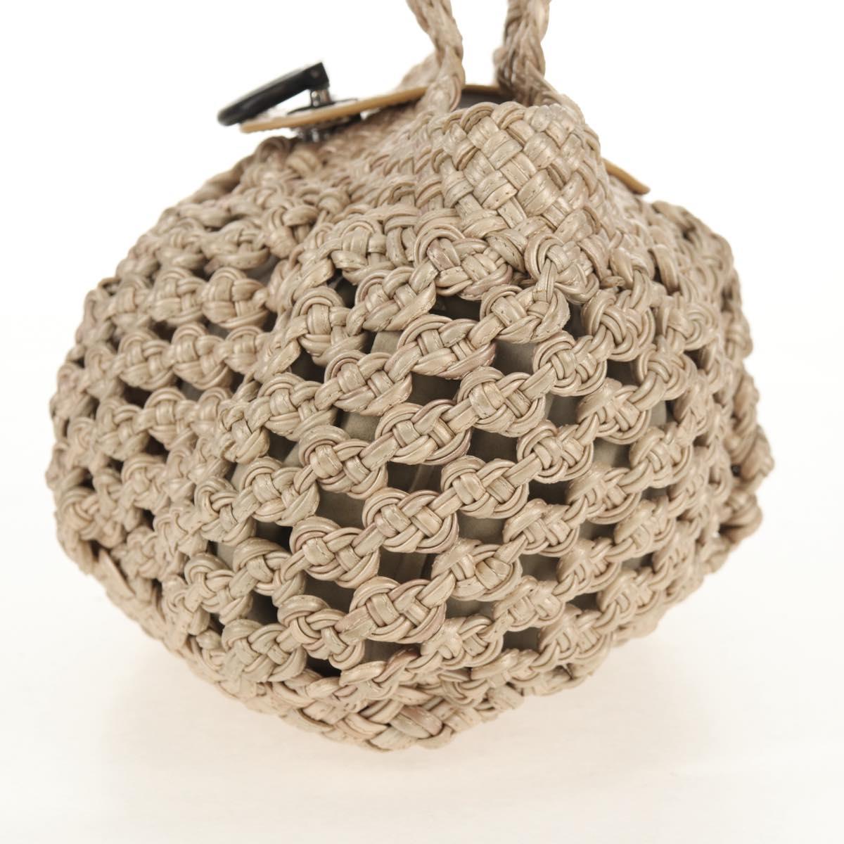 Salvatore Ferragamo Gancini Hand Bag Leather Beige Silver Auth yk19584A