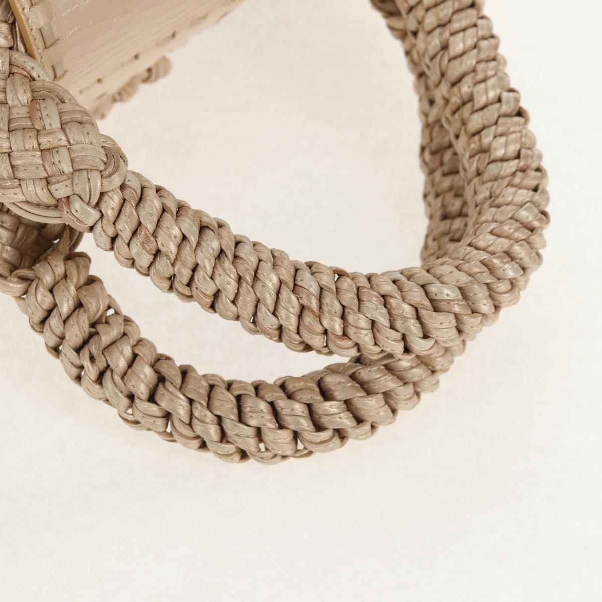 Salvatore Ferragamo Gancini Hand Bag Leather Beige Silver Auth yk19584A