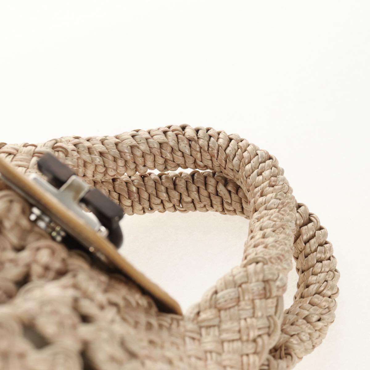 Salvatore Ferragamo Gancini Hand Bag Leather Beige Silver Auth yk19584A