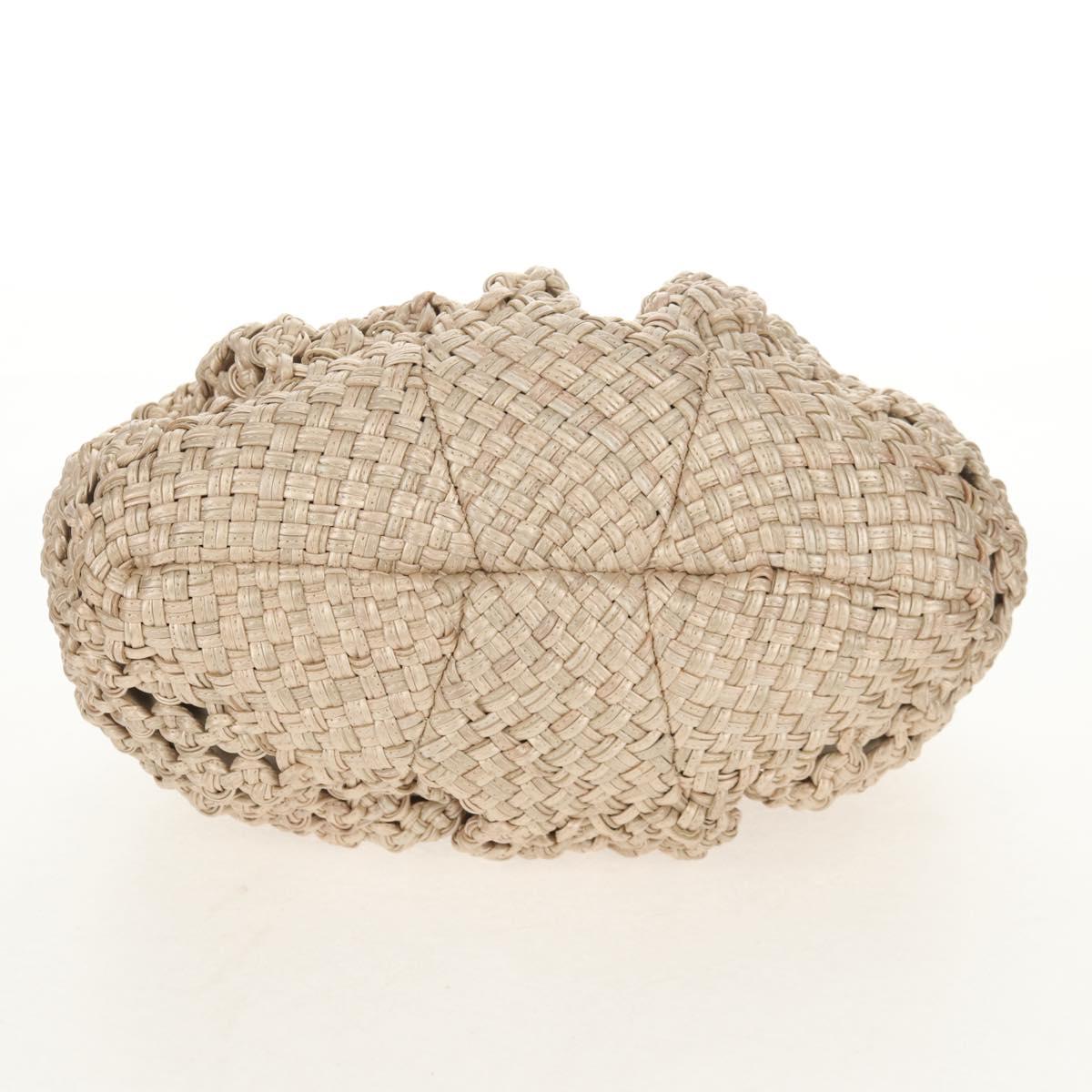 Salvatore Ferragamo Gancini Hand Bag Leather Beige Silver Auth yk19584A