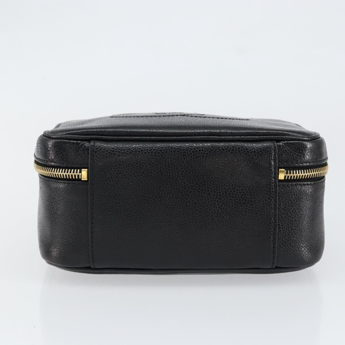 CHANEL COCO Mark Vanity Hand Bag Caviar Skin Black Gold CC Auth yk19585