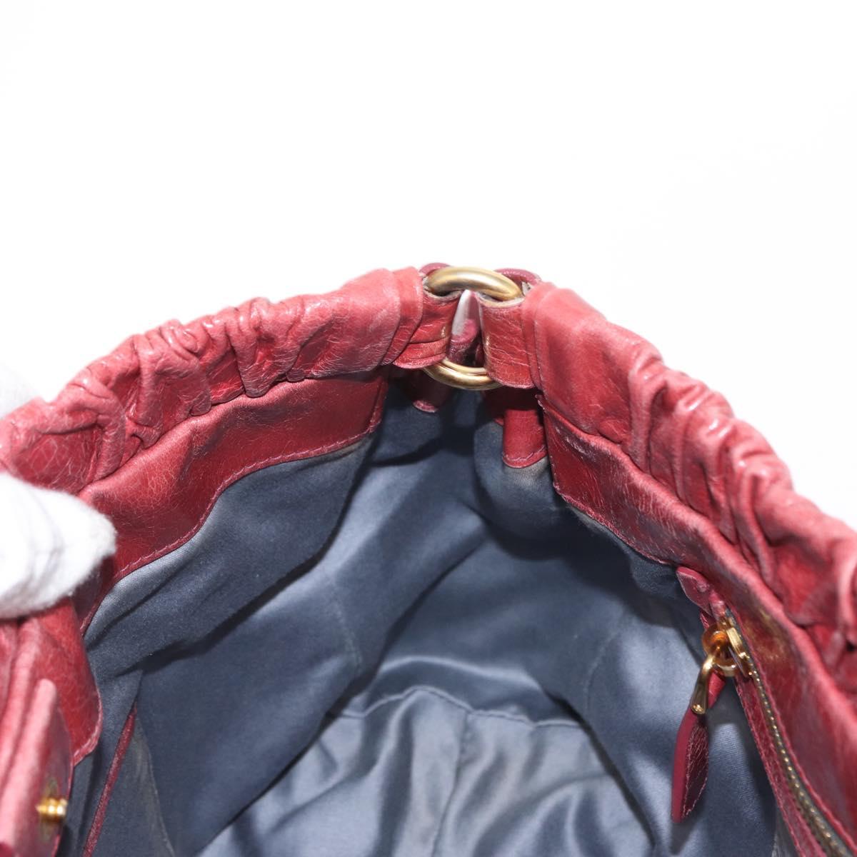 Miu Miu Vitellolux Hand Bag Leather Red Gold Auth yk19589