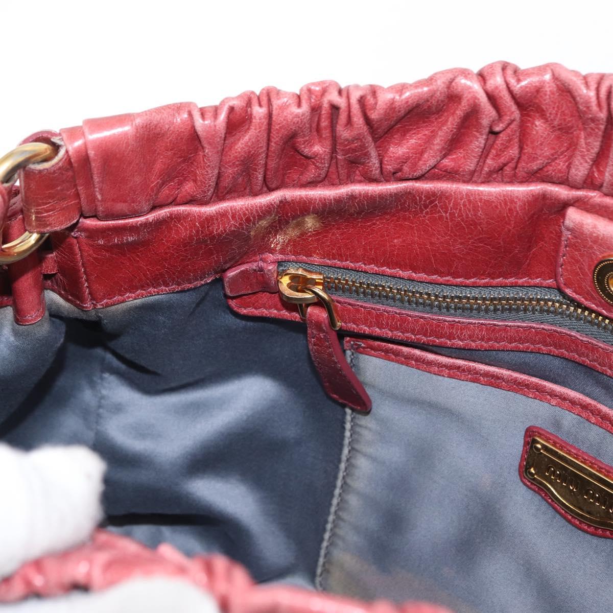Miu Miu Vitellolux Hand Bag Leather Red Gold Auth yk19589